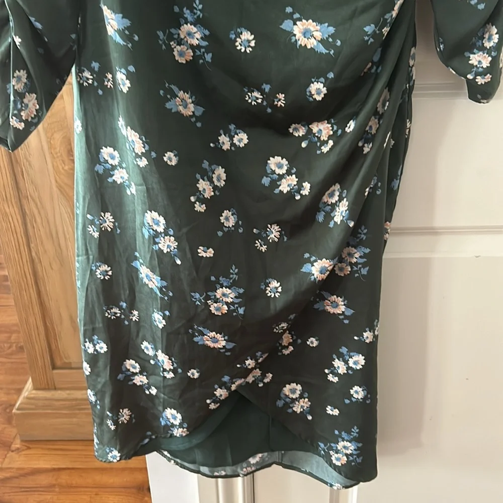🎀 ASTR THE LABEL green floral satin milk maid dress XL Euc - Picture 5 of 13